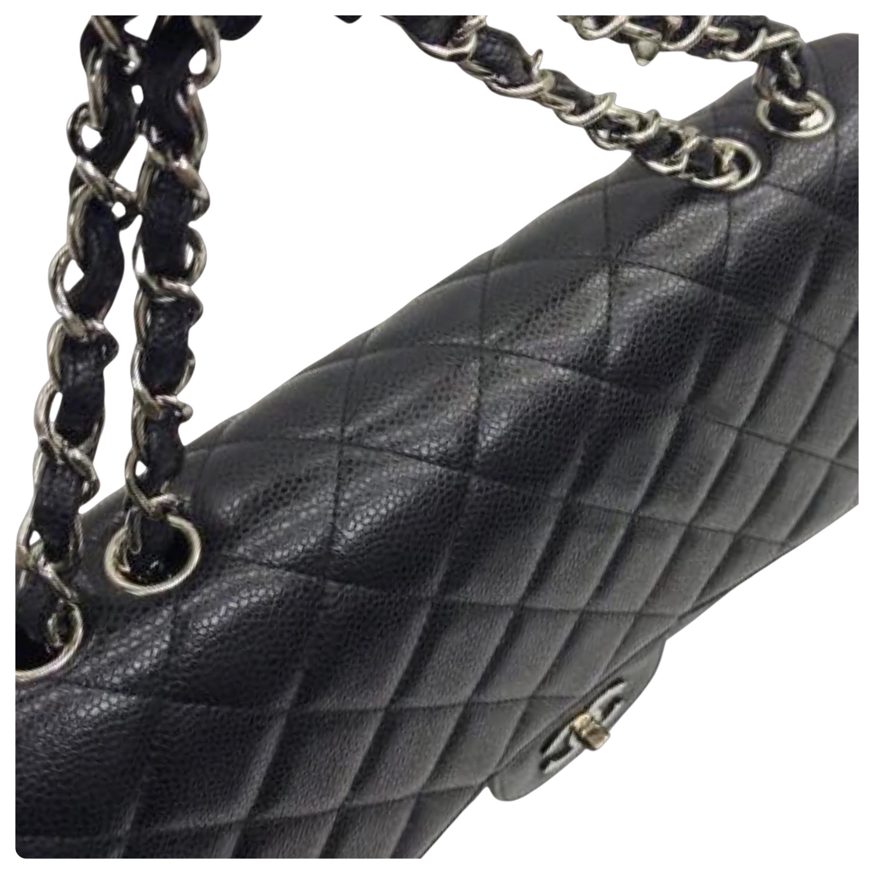 Chanel Black Caviar Leather Jumbo Single Flap Bag