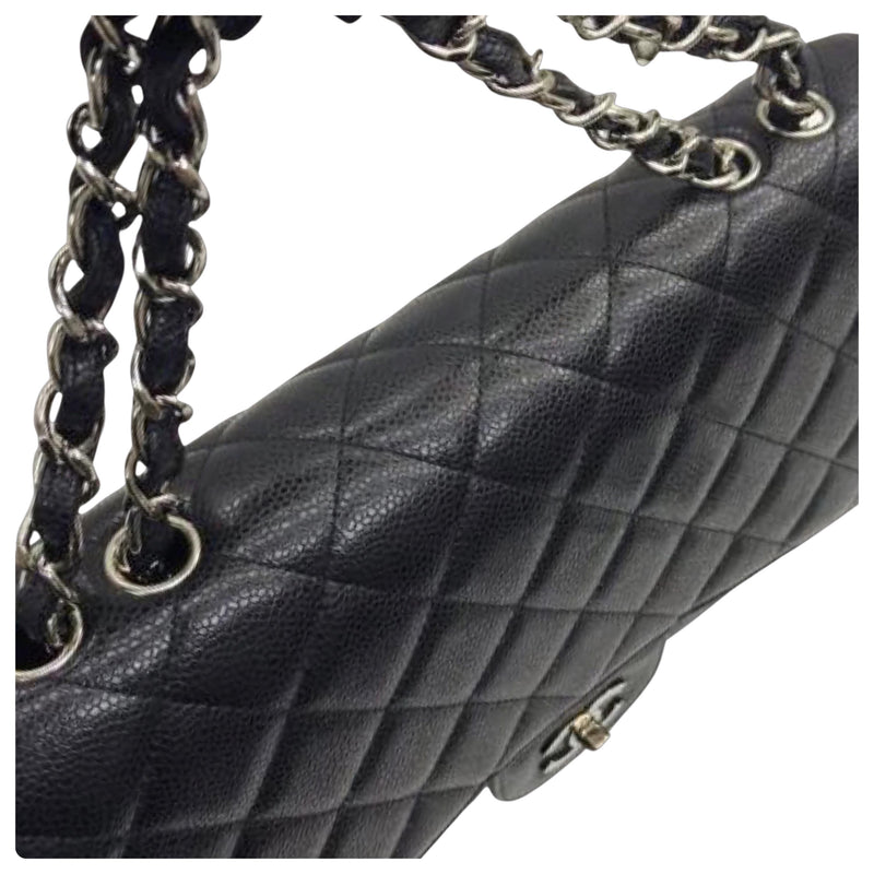 Chanel Black Caviar Leather Jumbo Single Flap Bag