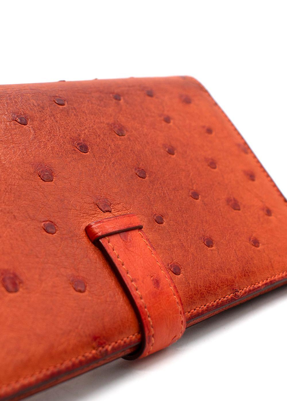 Hermes Orange Ostrich Bearn Wallet with Gold Hardware