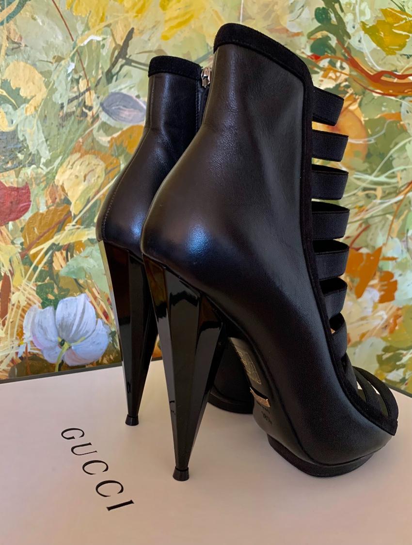 Gucci Black Strappy Cone Heel Booties