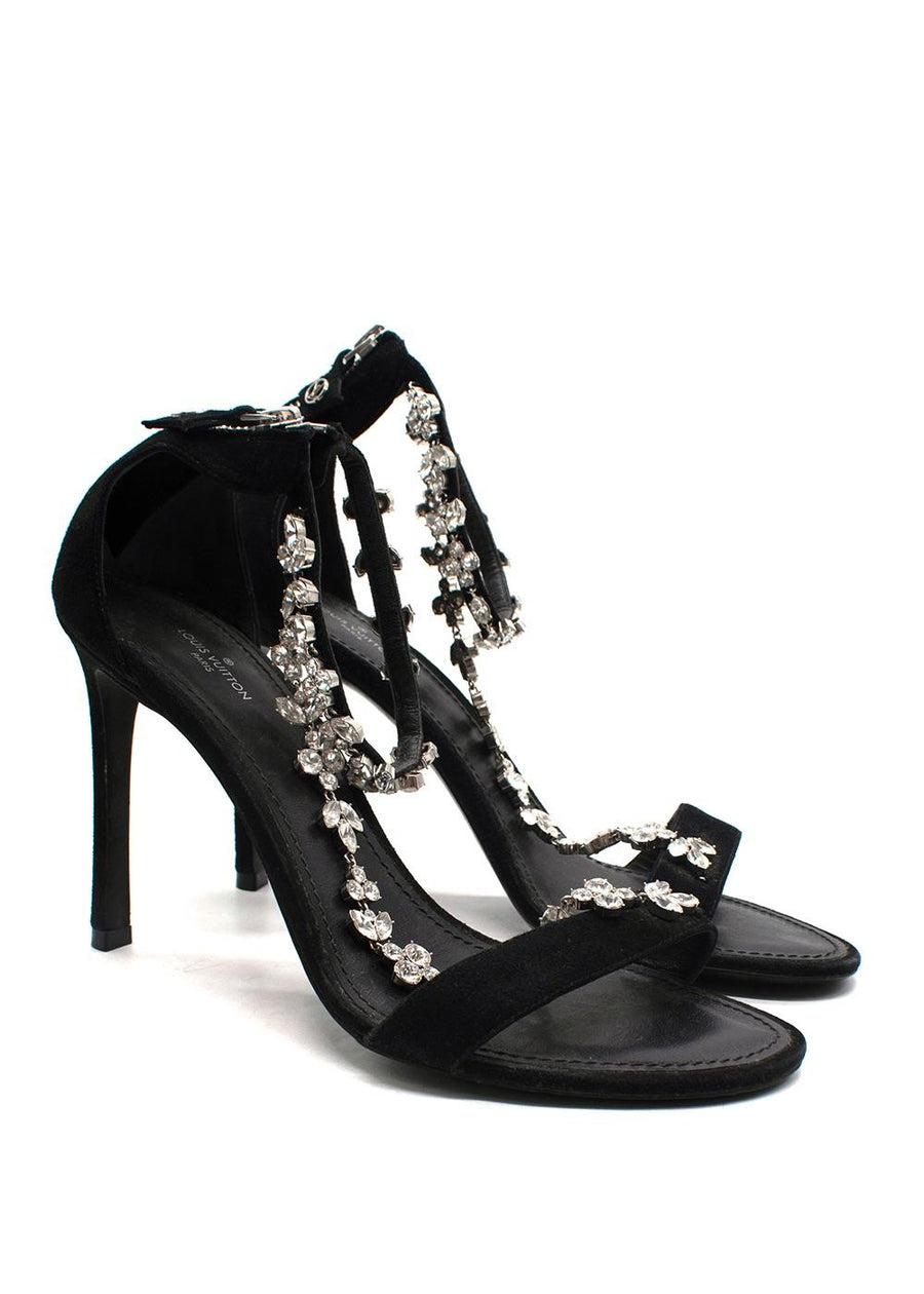 Louis Vuitton Black Suede Crystal Embellished Heels