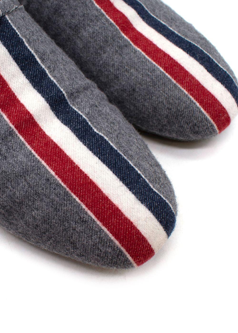 Grey 3 Bar Flannel Slippers