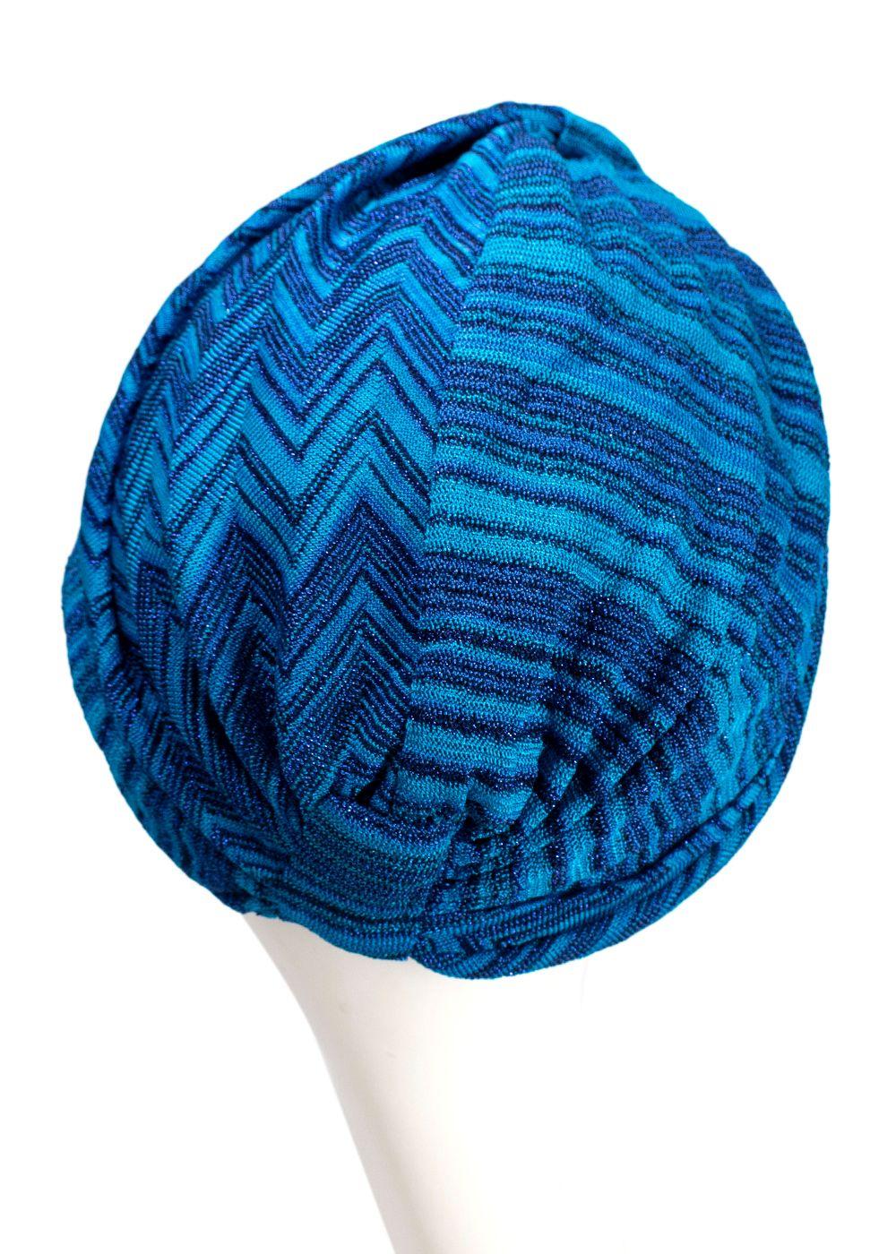 Missoni Blue Two-tone Zig-zag Knit Turban