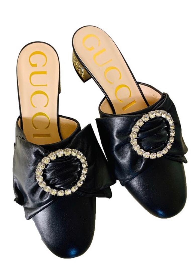 Gucci candy bow crystal embellished leather mules