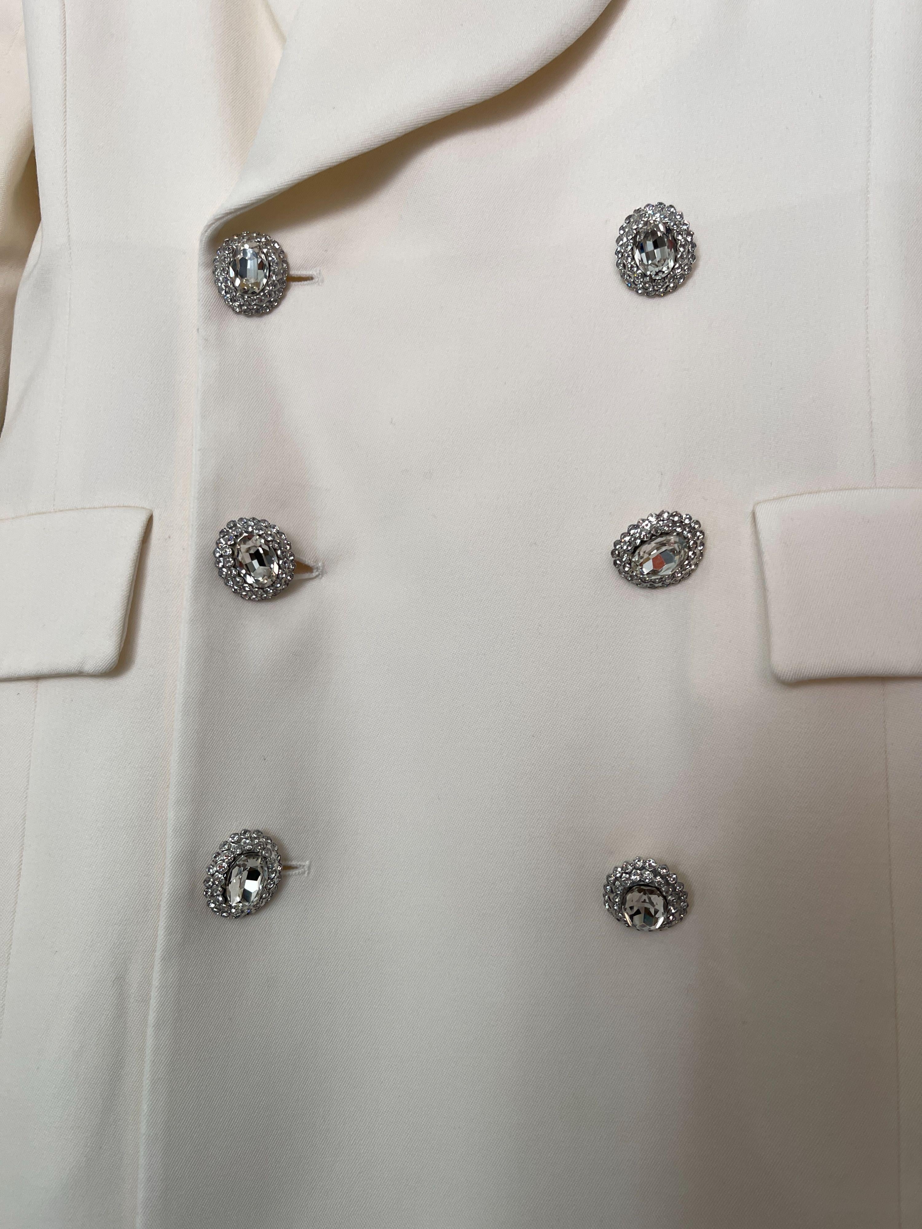 Alessandra Rich Cream Double Breasted Blazer with Crystal Jewel Buttons