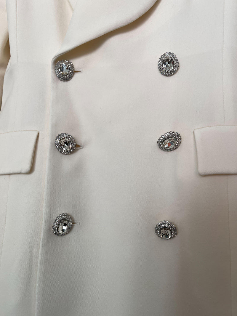 Alessandra Rich Cream Double Breasted Blazer with Crystal Jewel Buttons