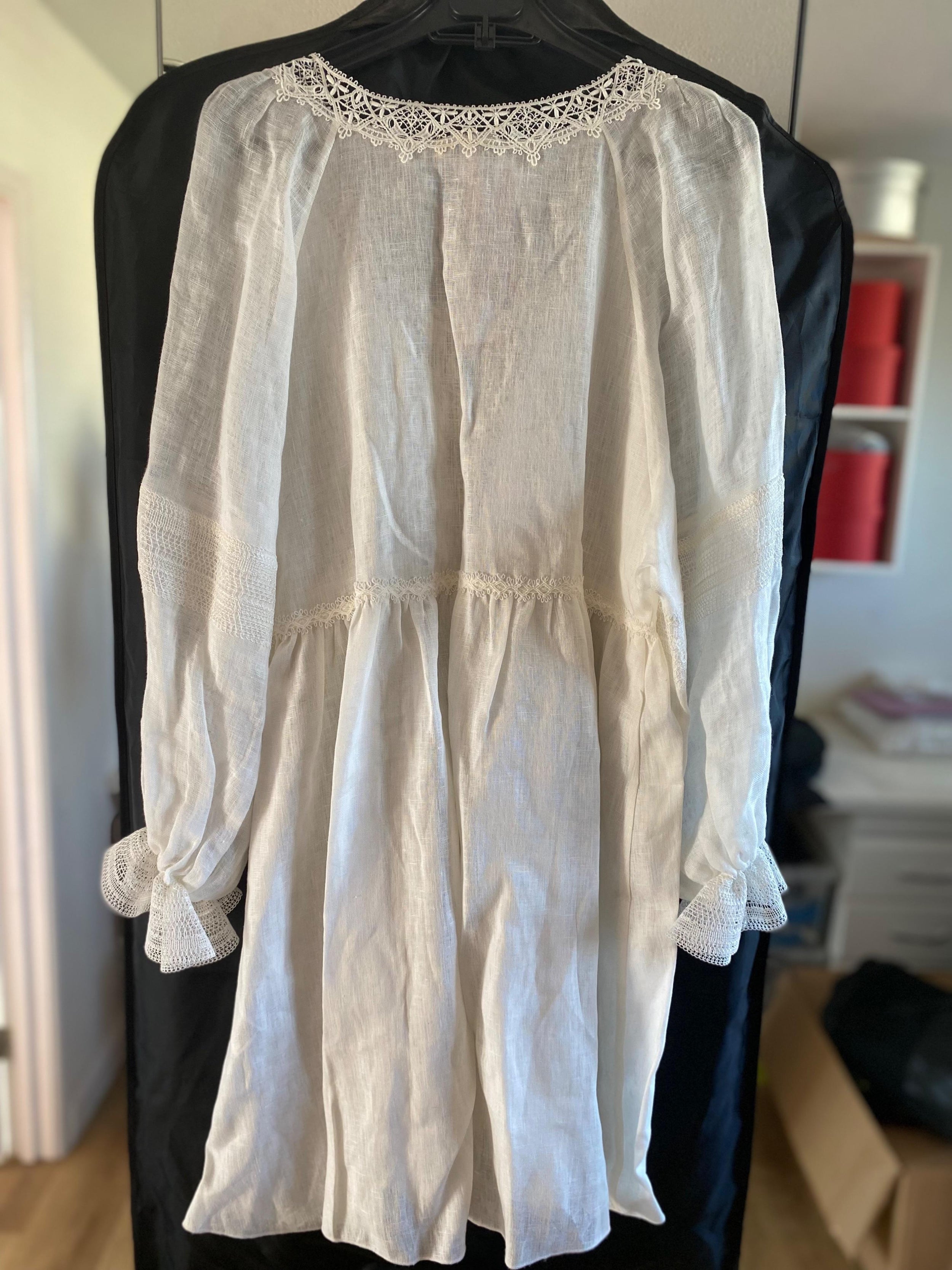 Lace Insert Lightweight White  Cotton Tunic Dress