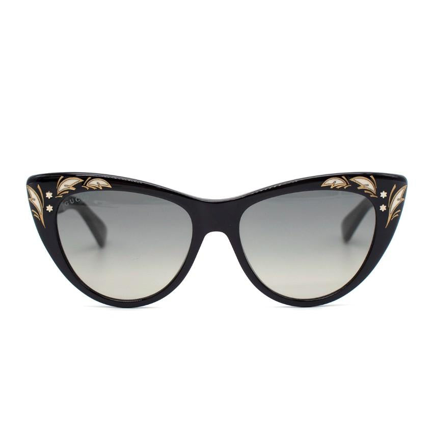 Gucci Black Cat Eye Mother of Pearl Embellished Sunglasses