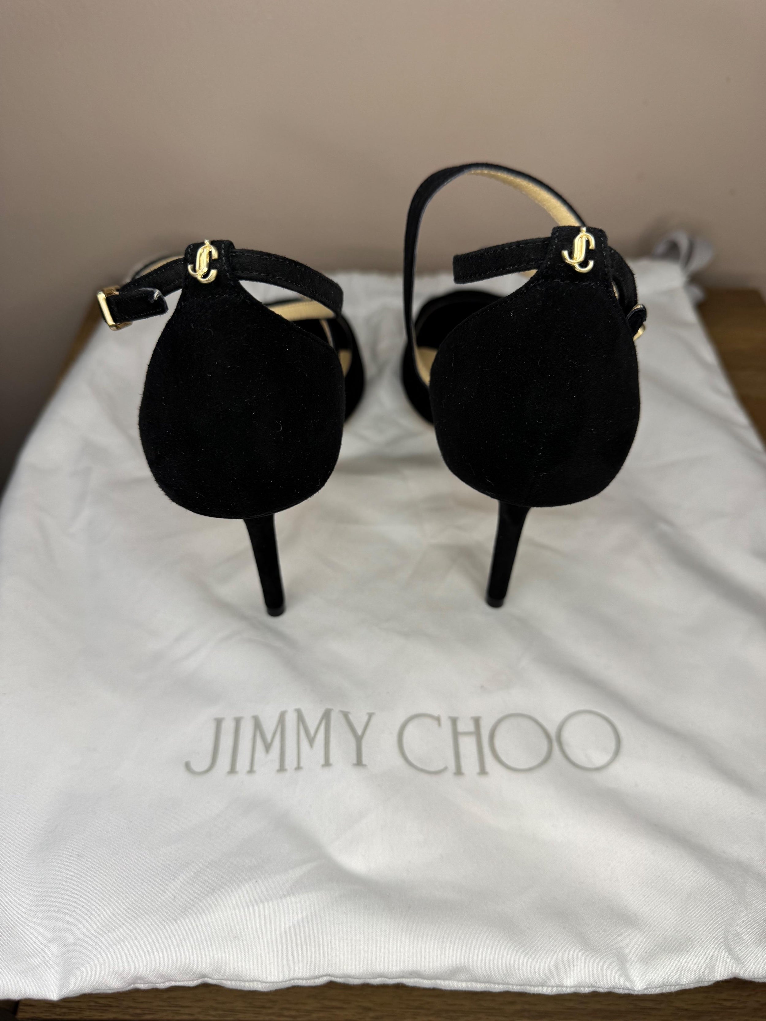 Jimmy Choo Black Suede Emsy 85 Sandals