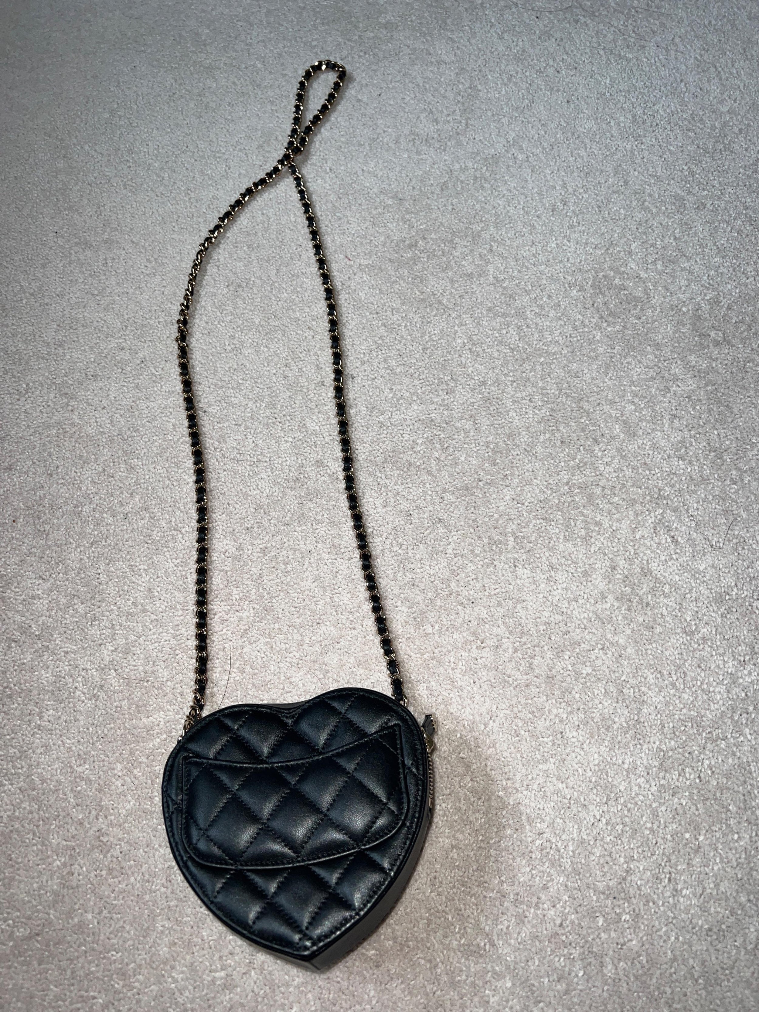 Small Black Lambskin Heart Bag