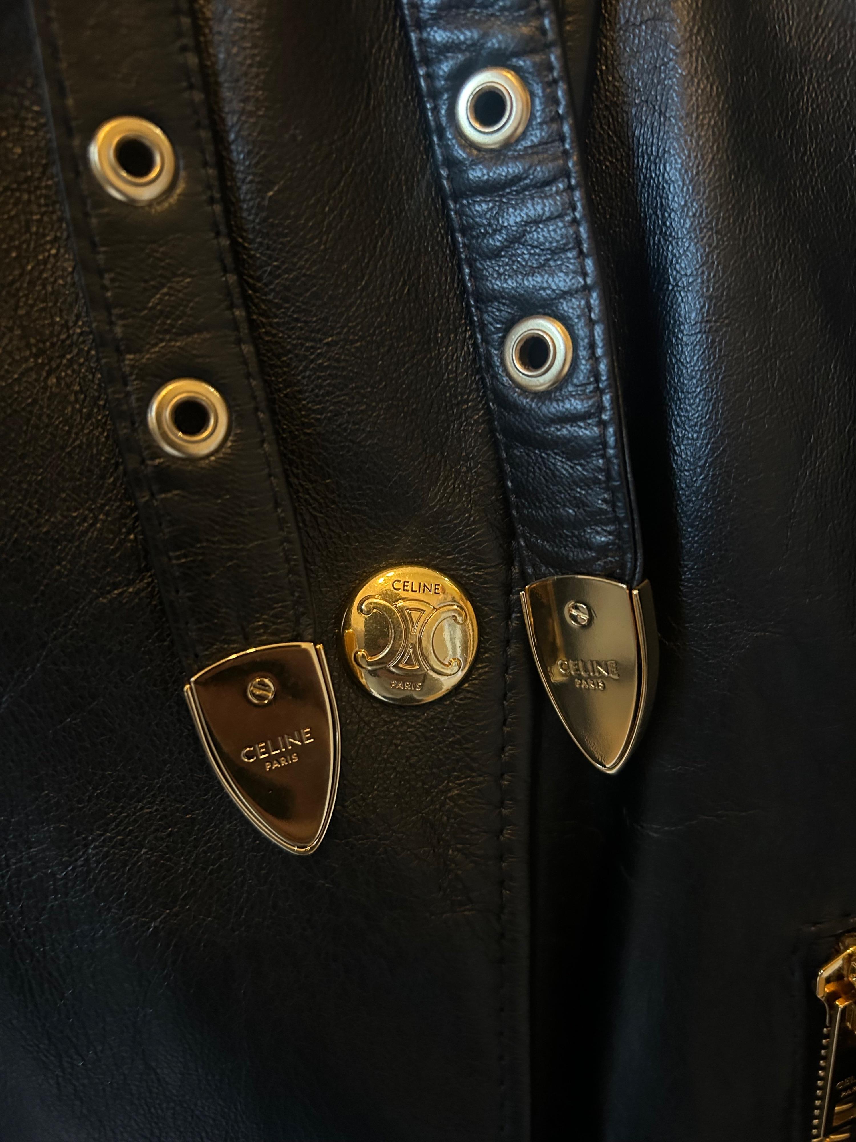 Celine Black Leather Buckle Detail Jacket