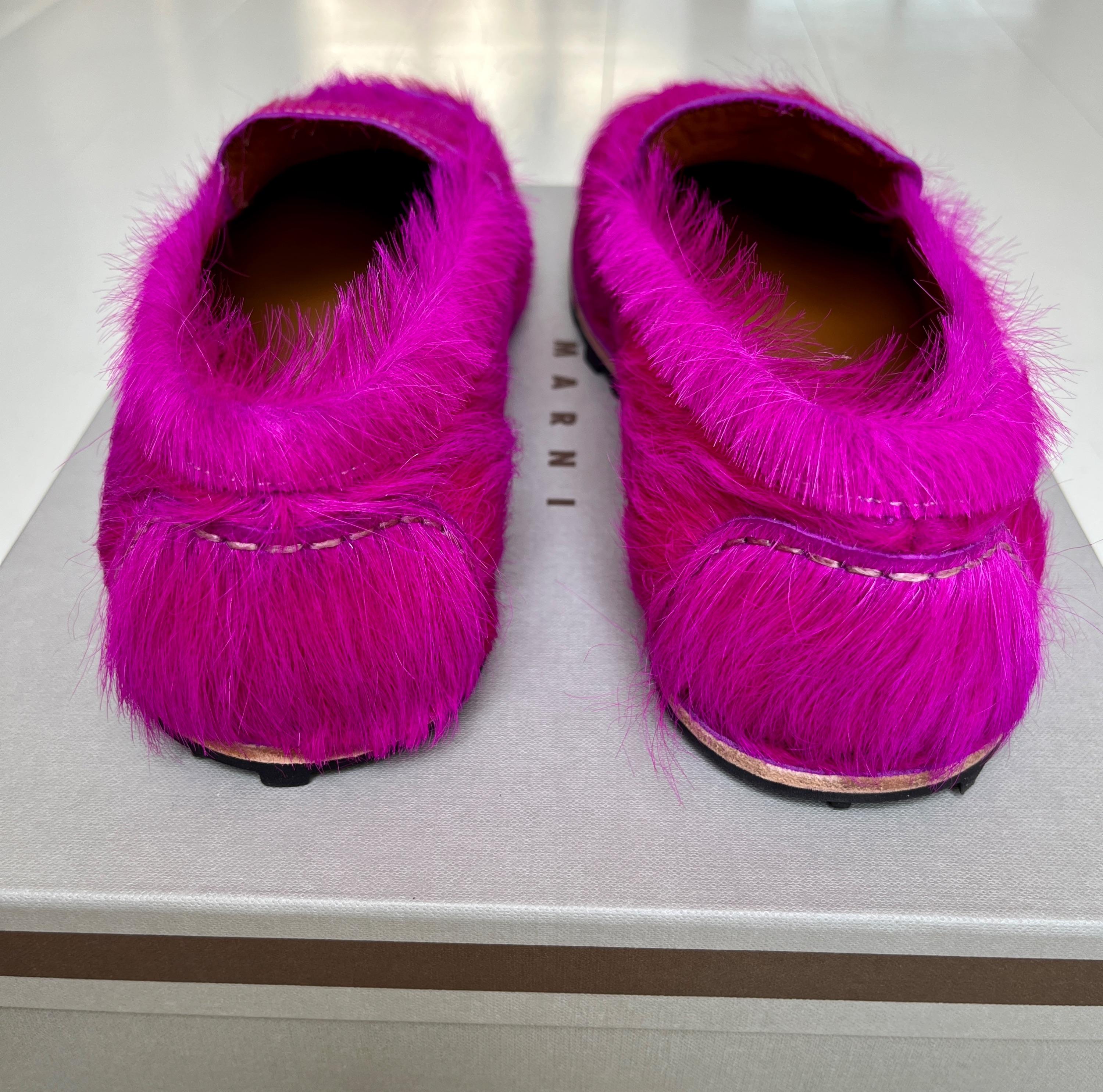 Pink Long Calf Hair Loafers