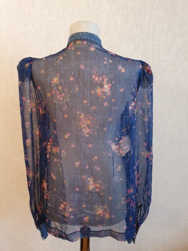 Philosophy Di Lorenzo Serafini Denim Trimmed Floral Chiffon Blouse