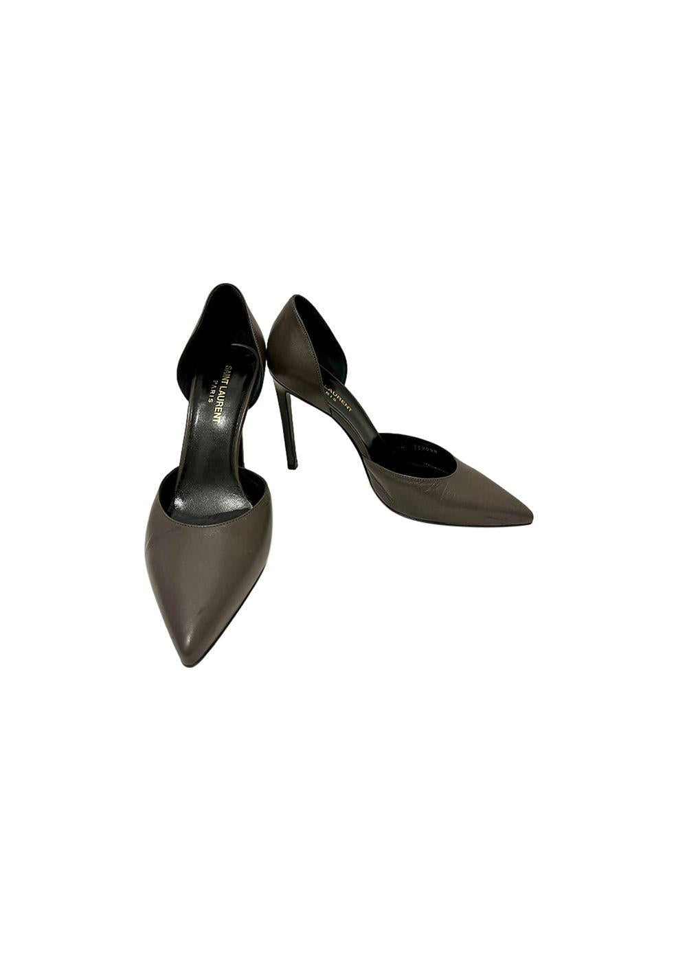 Grey Leather D'Orsay 105 Pumps