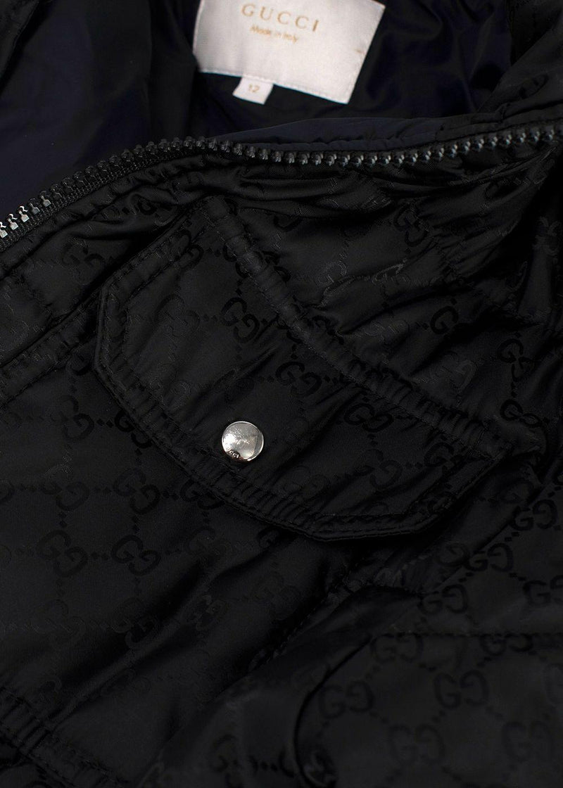 Gucci Kids 12Y Black Monogram Logo Puffer Jacket