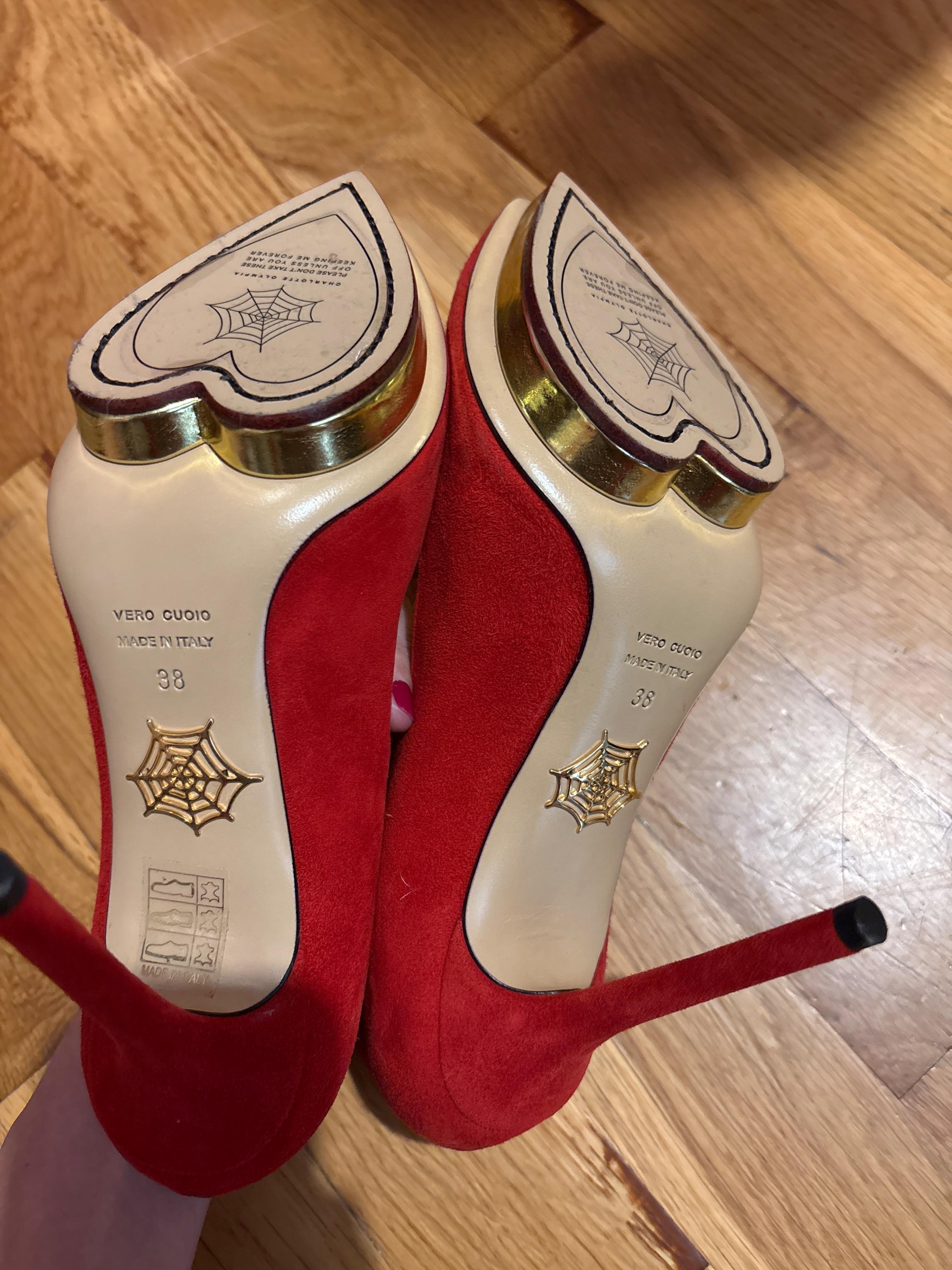 Charlotte Olympia Red Suede Platform Pumps