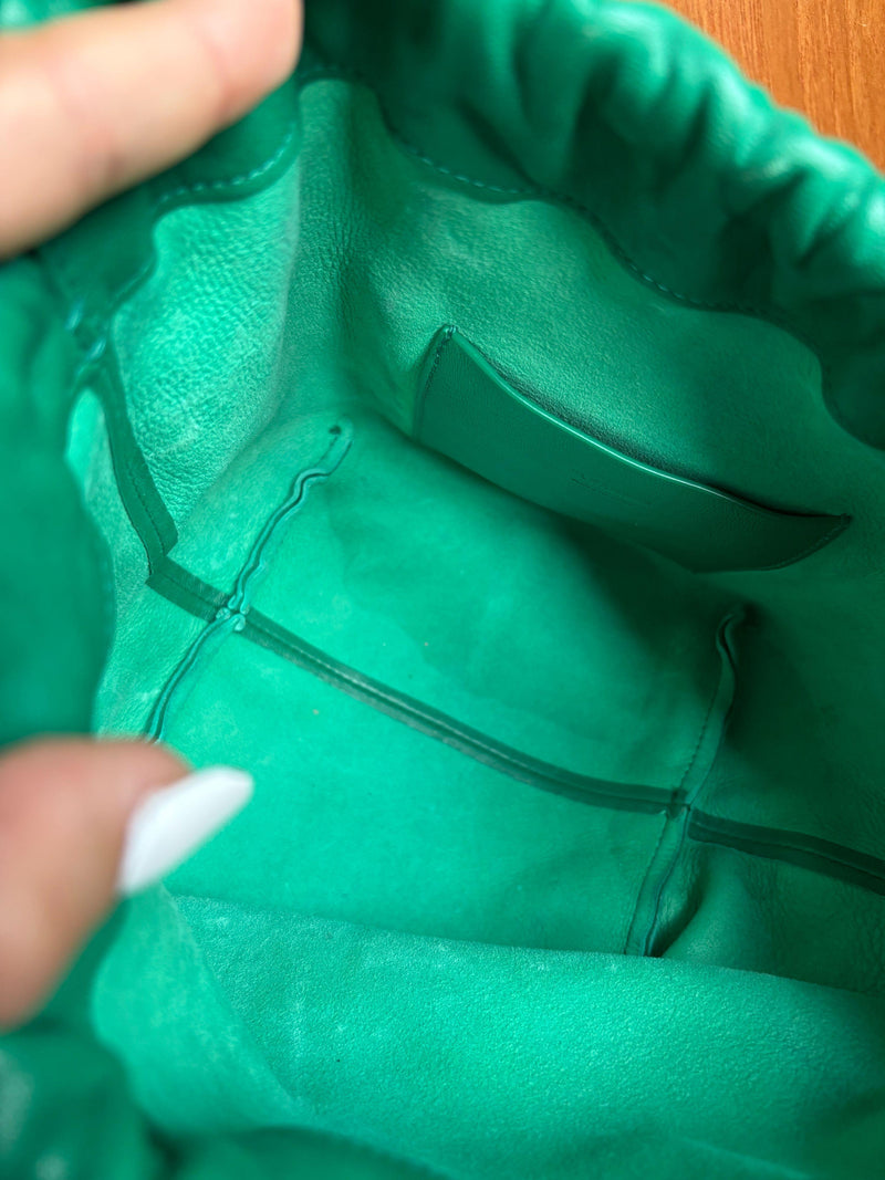 Jil Sander Green Leather Drawstring Bag