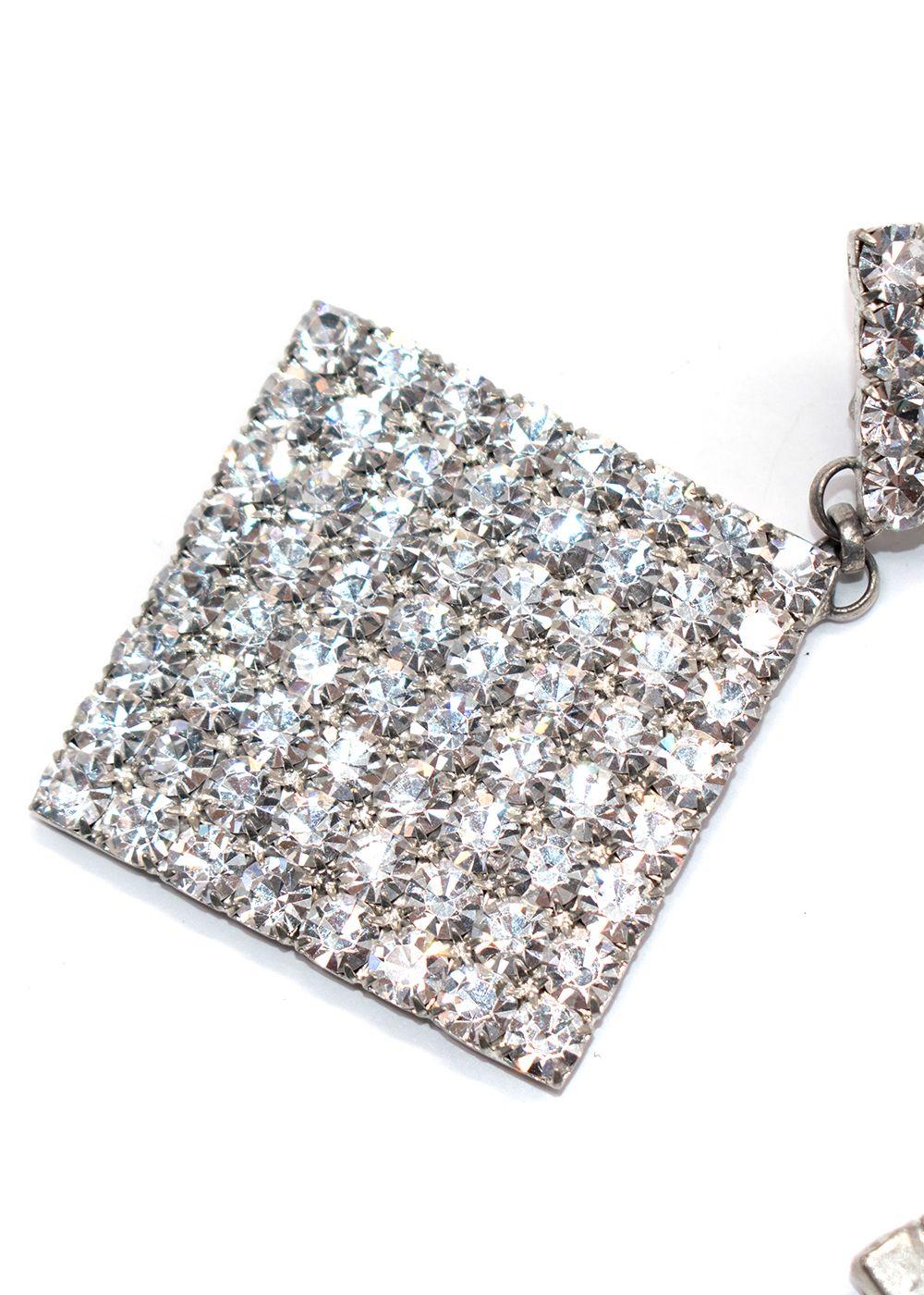 Alessandra Rich Large Crystal Square Clip on Earrings