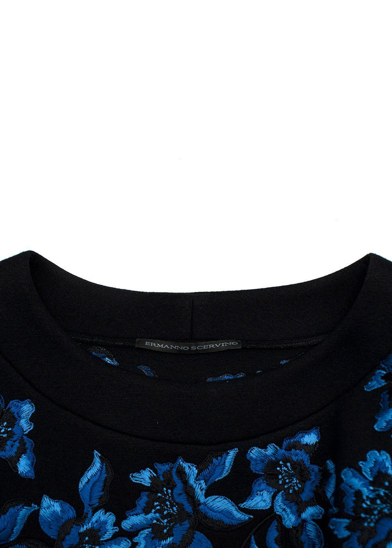 Ermanno Scervino Blue Floral Embroidered Sweatshirt