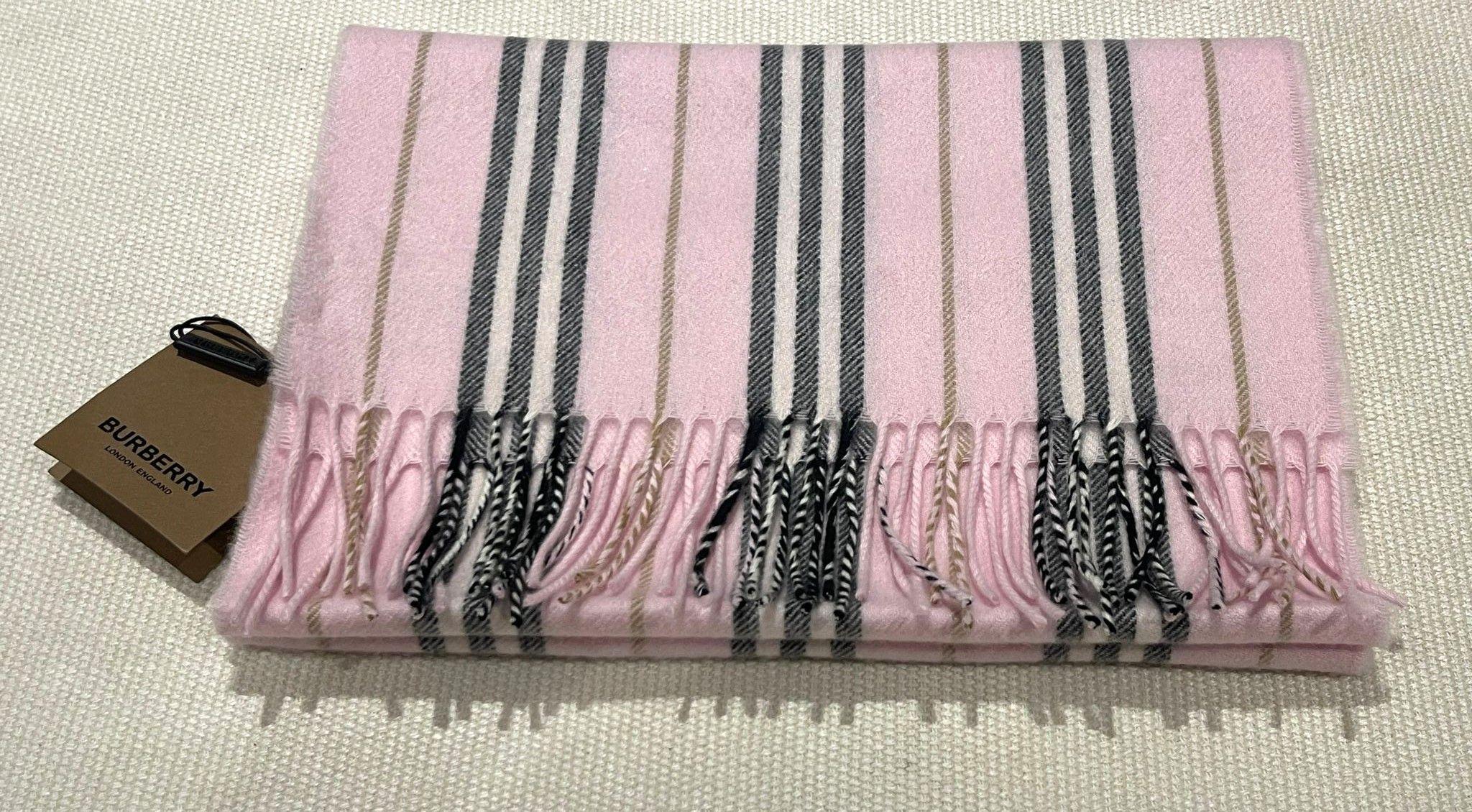 Burberry Cashmere Blend Pink Striped Scarf