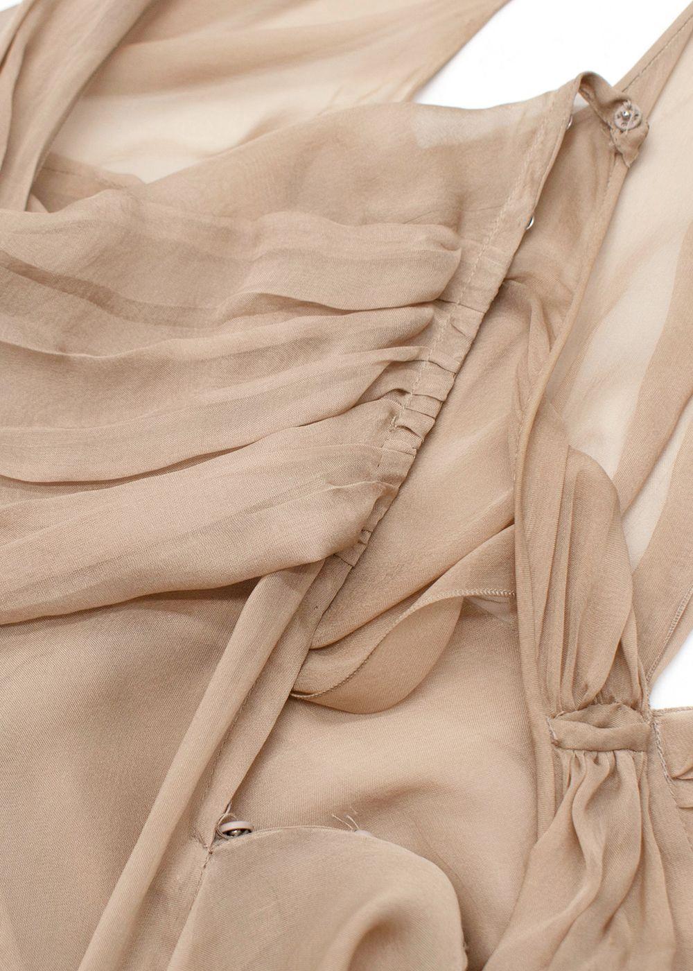 Alberta Ferretti Camel Silk Chiffon Draped Midi Dress