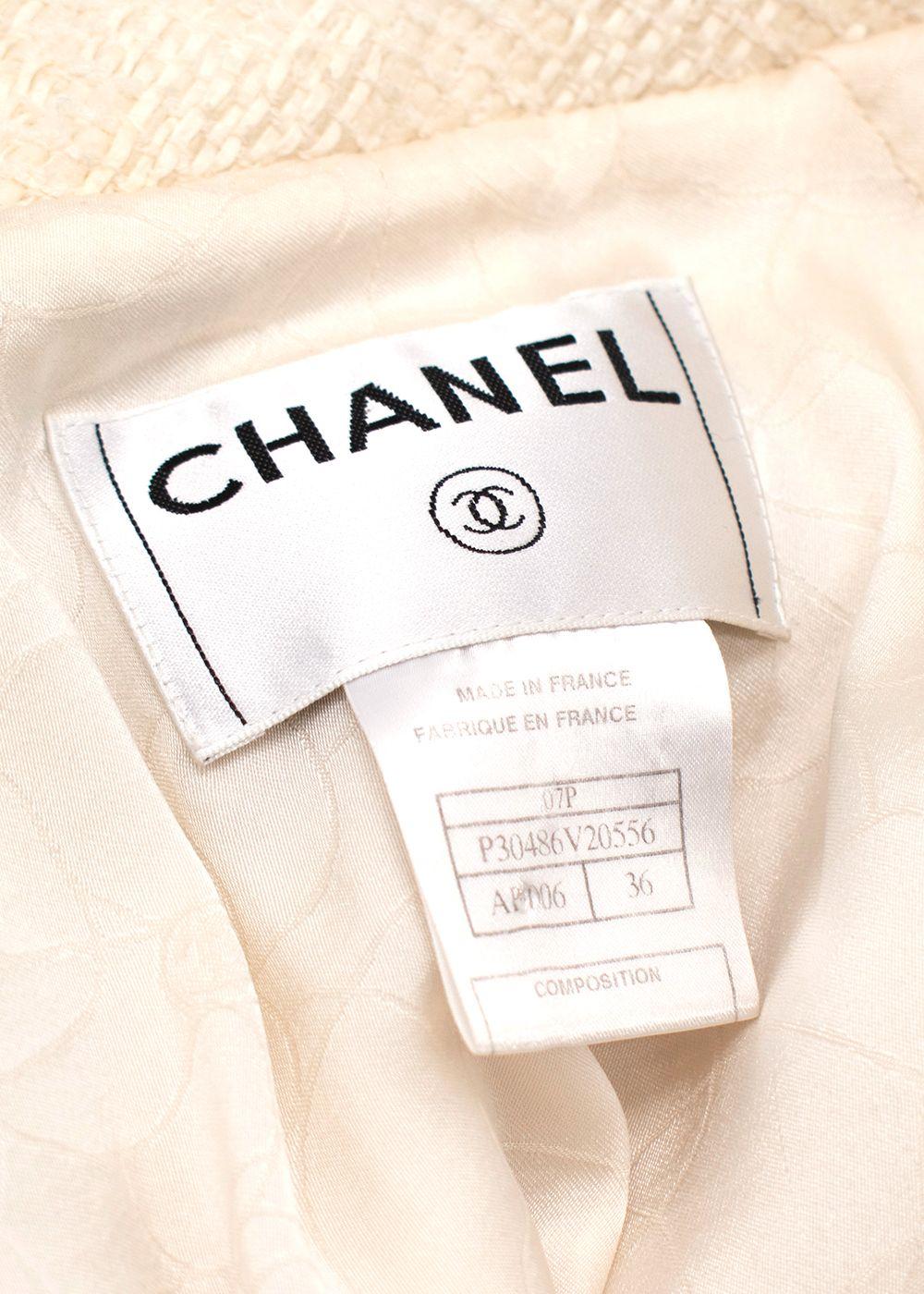 Chanel Cream 3/4 Length Sleeves Button Up Tweed Jacket