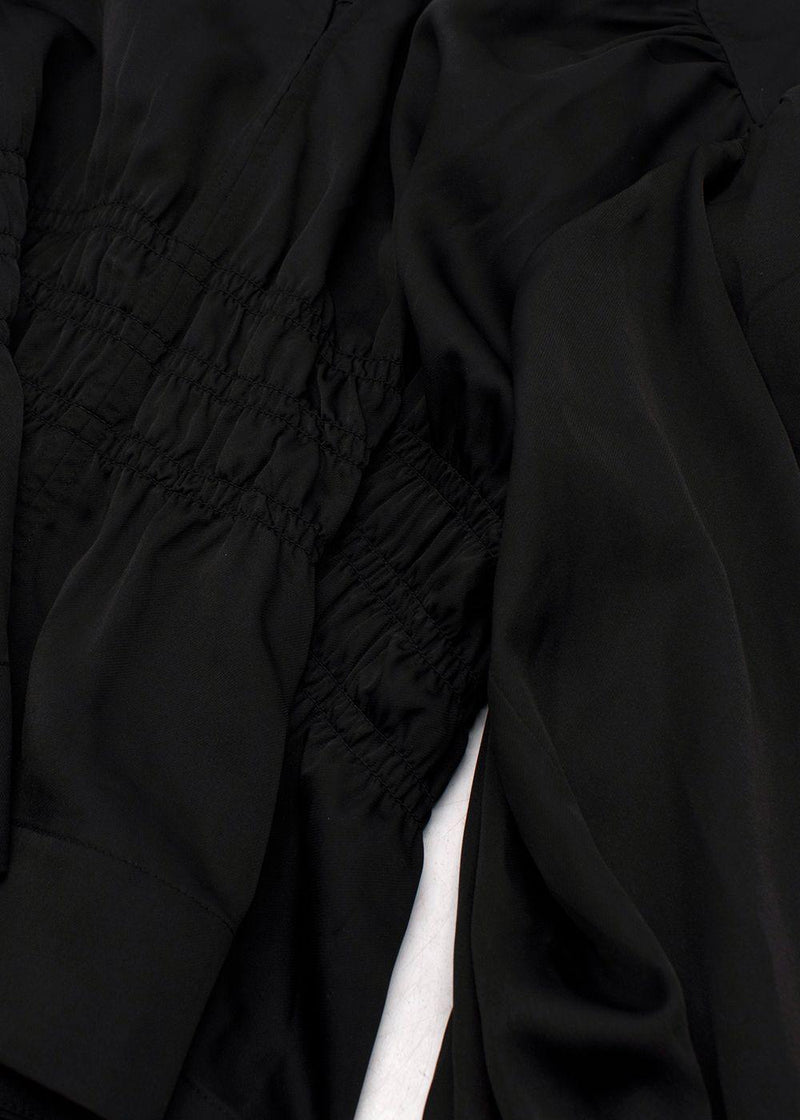 Ganni Black V Neck Ruched Blouse