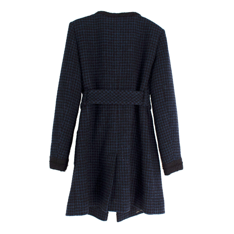 Chanel Navy Houndstooth Belted Wool Jacket