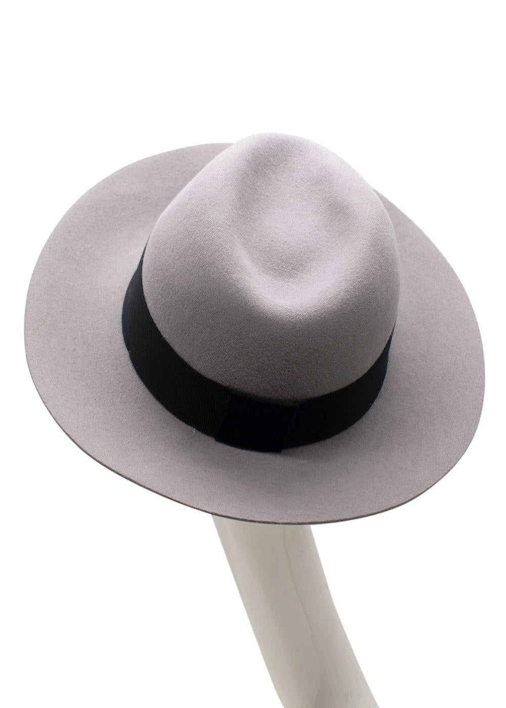 Maison Michel Paris Grey Fedora Hat With Black Ribbon Detail