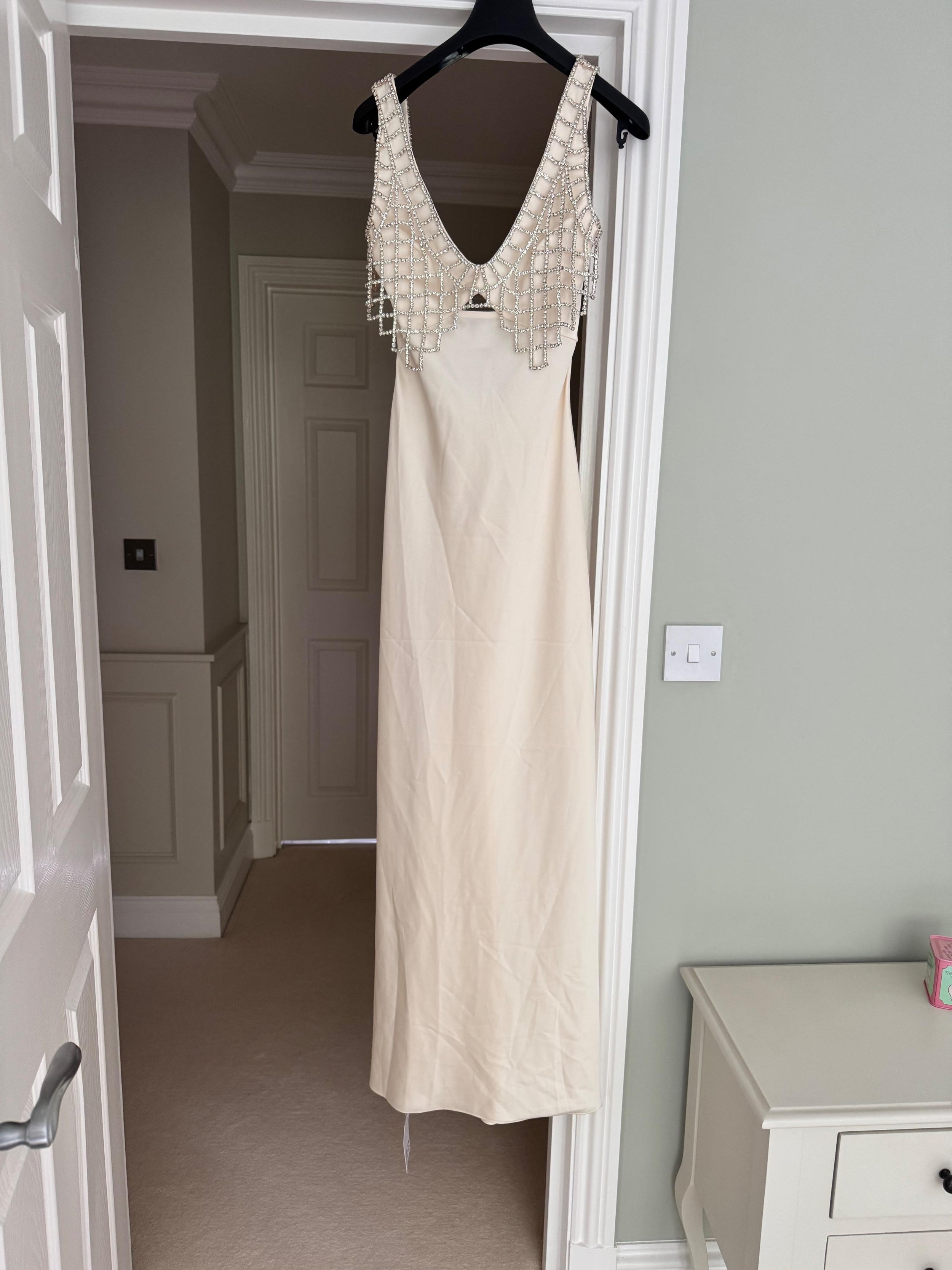 Crystal Bralette Cream Satin Maxi Dress