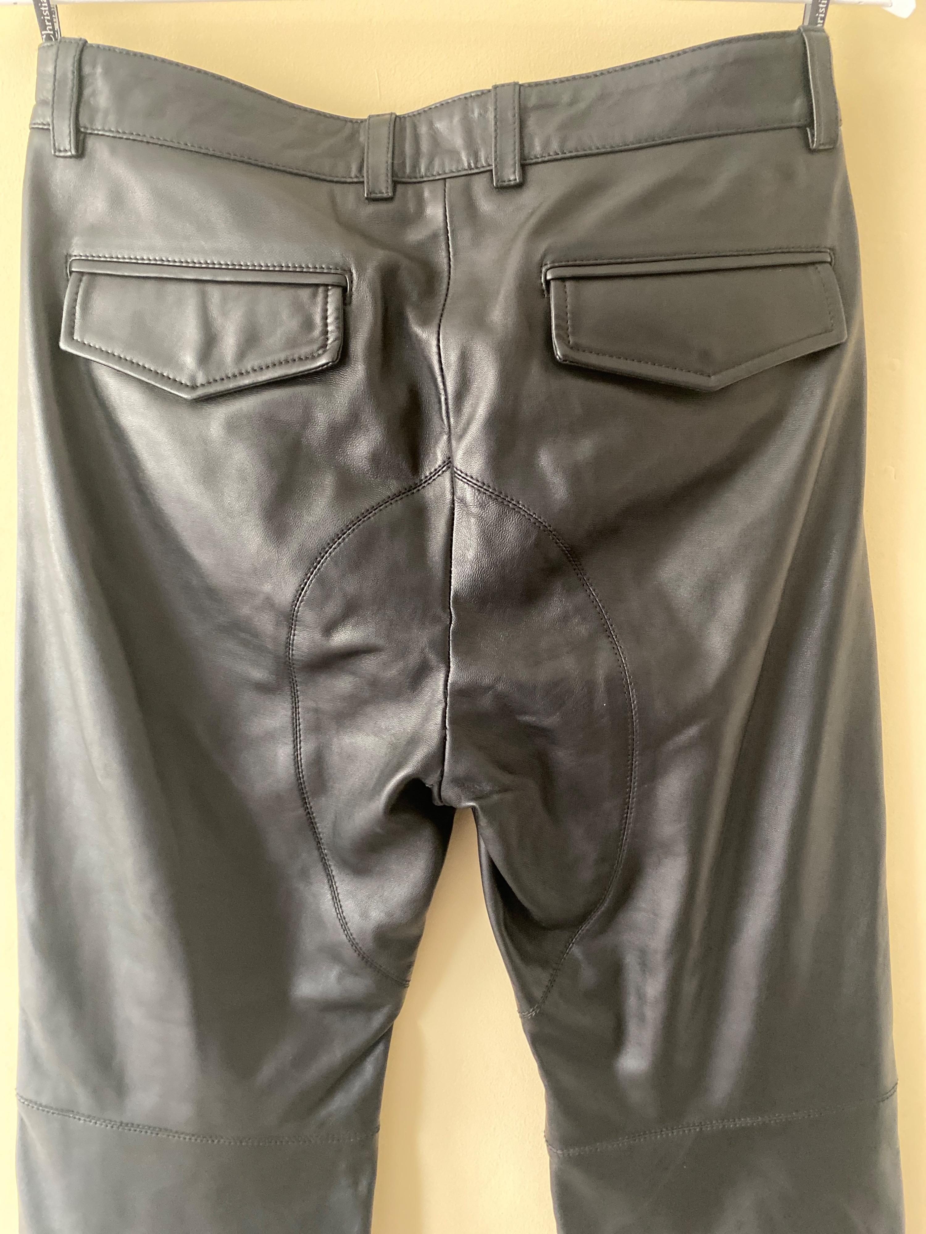 Dior Black Leather Straight Leg Biker Trousers