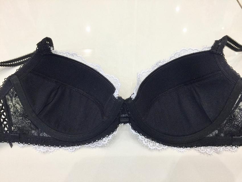 Millesia Black & White Guipure Lace Pad Bra & Suspender Thong Set