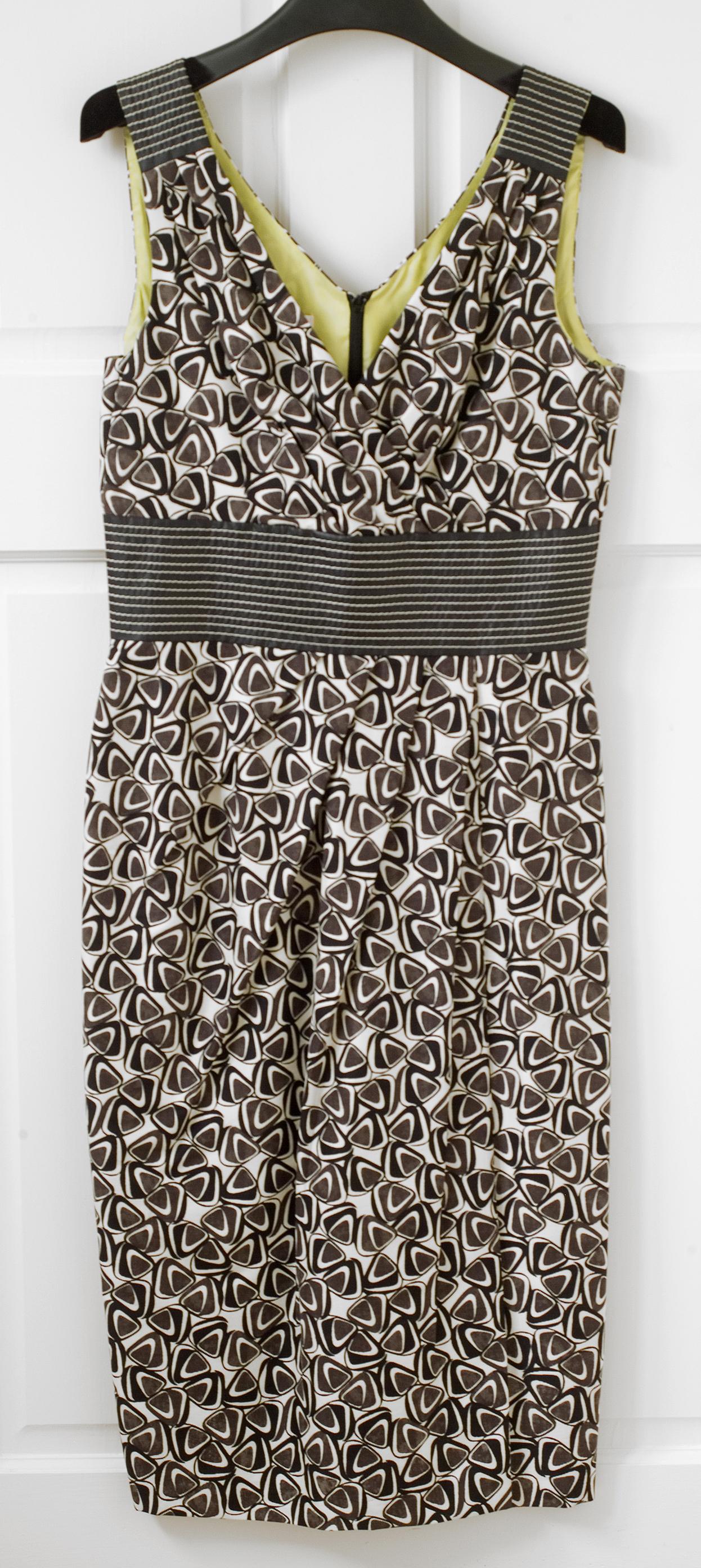 Laurel Cream, Brown & Black Graphic print pencil dress.