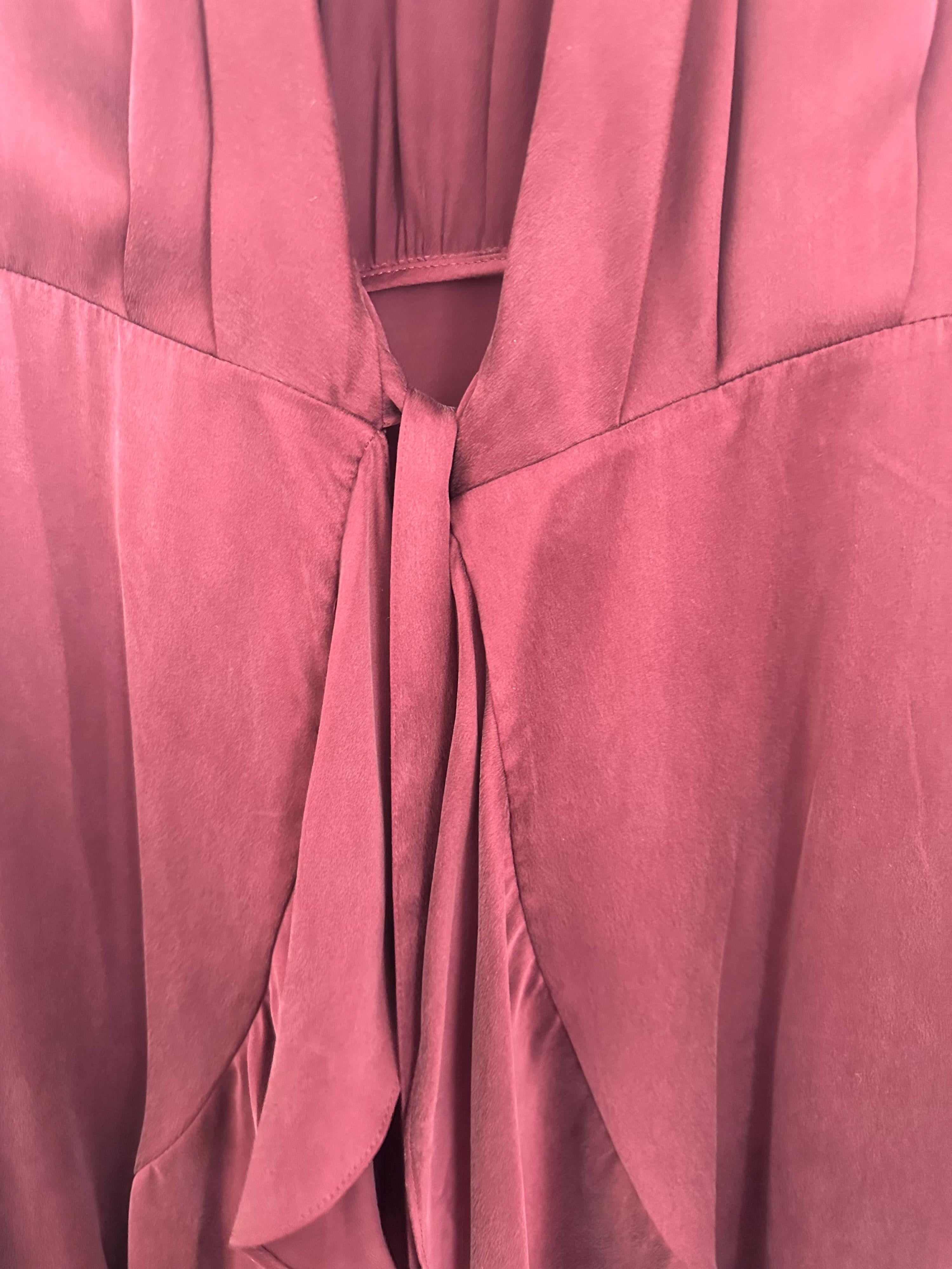 Burgundy Silk Satin Wrap Midi Dress