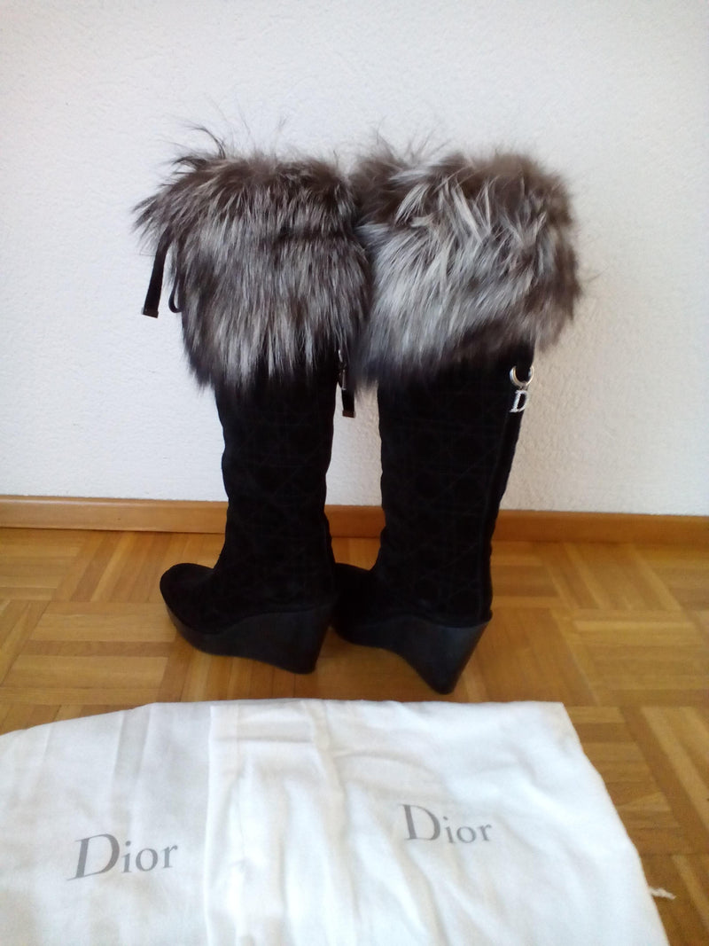 Dior Suede and  Fox Fur Tall Boots