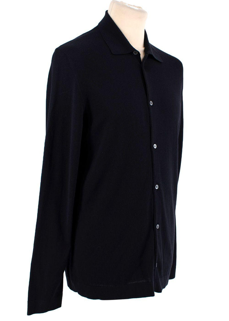 navy wool long sleeved cardigan