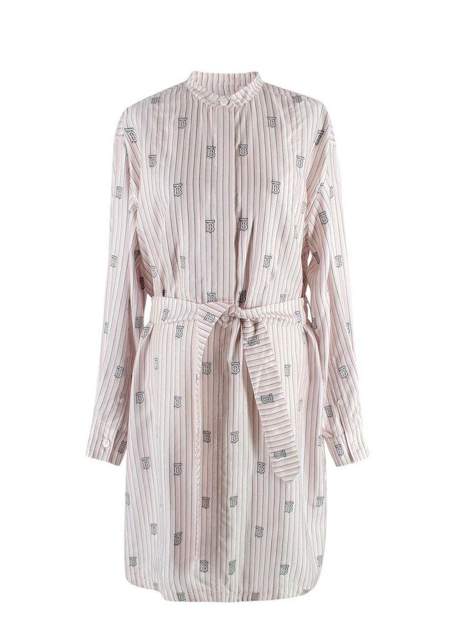 Burberry Pink and White Striped Elina Logo Print Shirt Dress