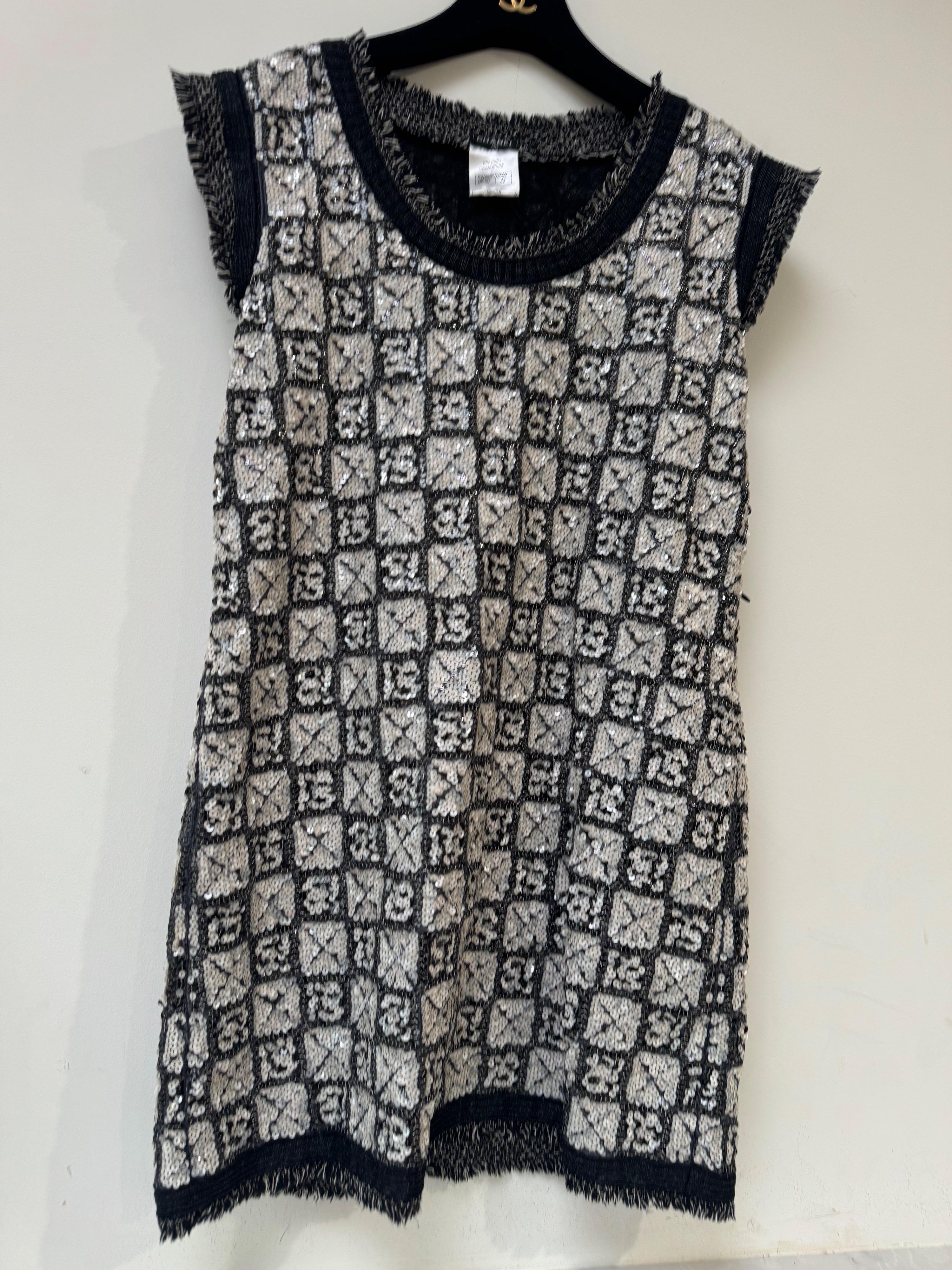 Chanel Black and White Sequin Embellished Dress
