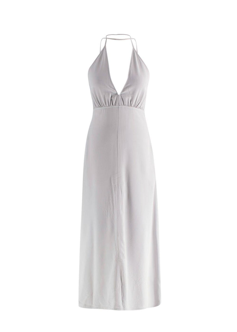 Toteme Plunge-Neck Gathered Silk Maxi Dress
