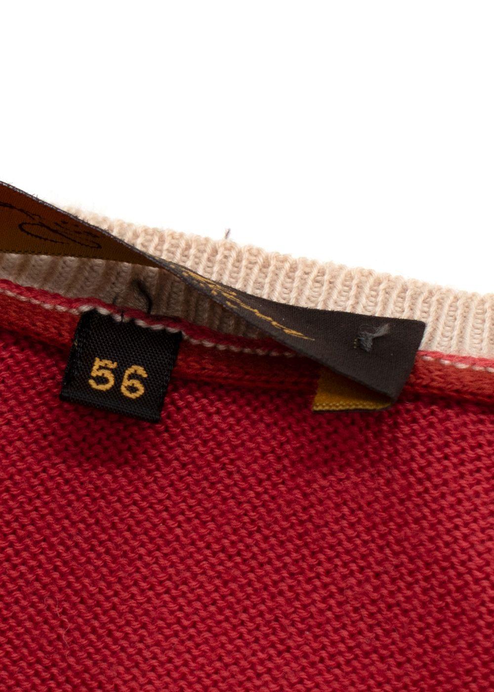 Loro Piana Red V Neck Long Sleeve Cotton Knit Jumper