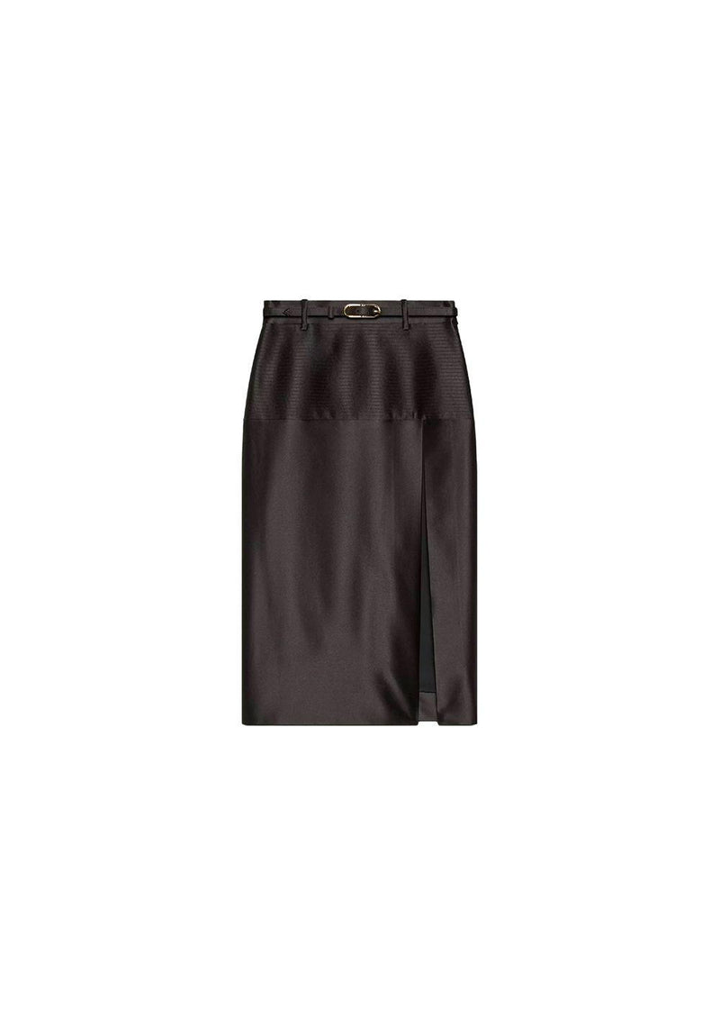 Black Silk Duchesse Embroidered Skirt