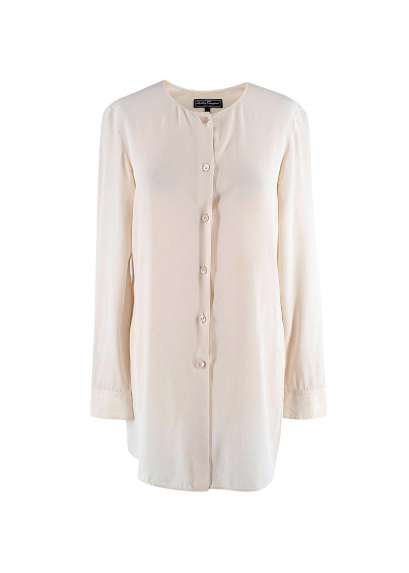 Cream Silk Longline Blouse