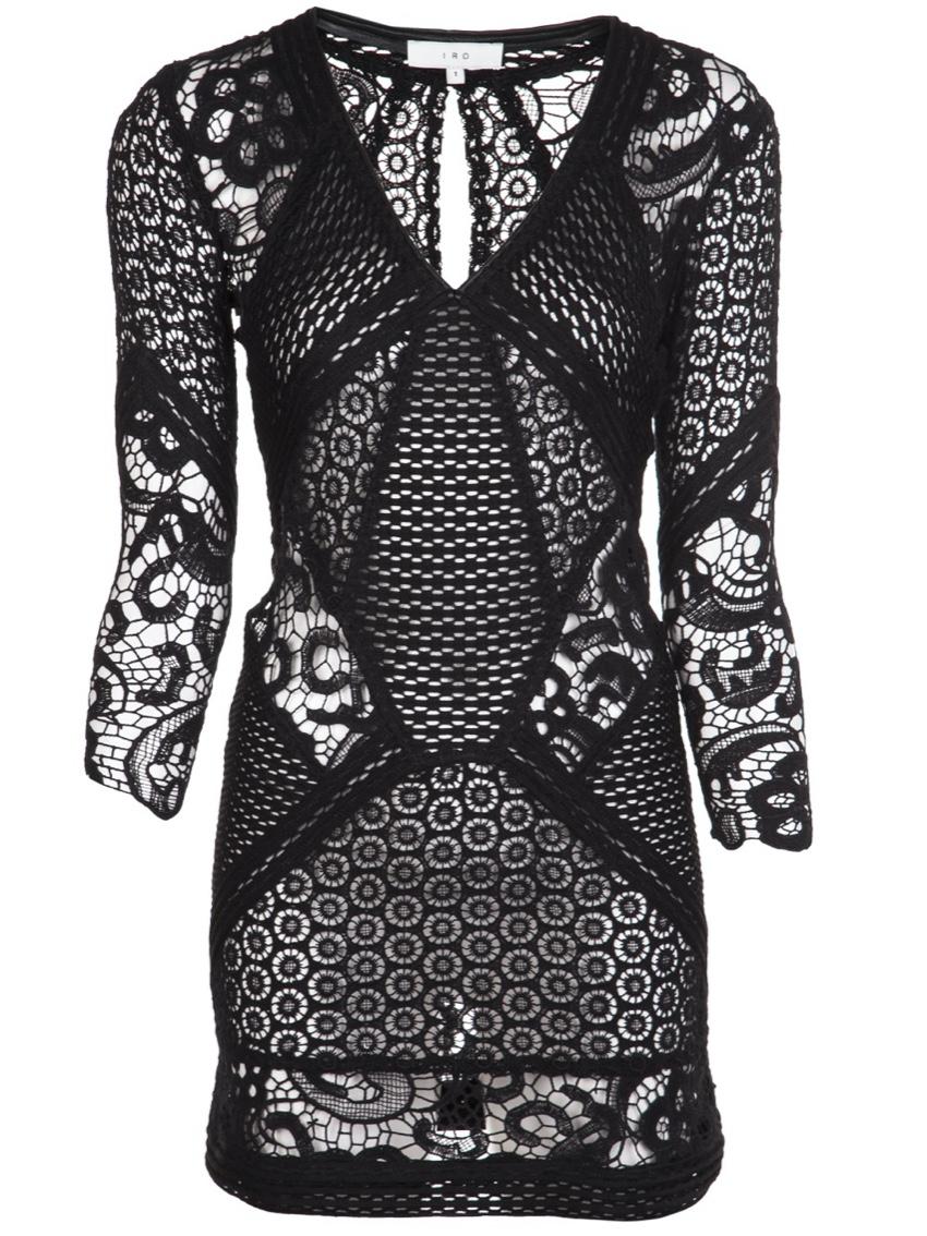 IRO black crochet rovea mini dress
