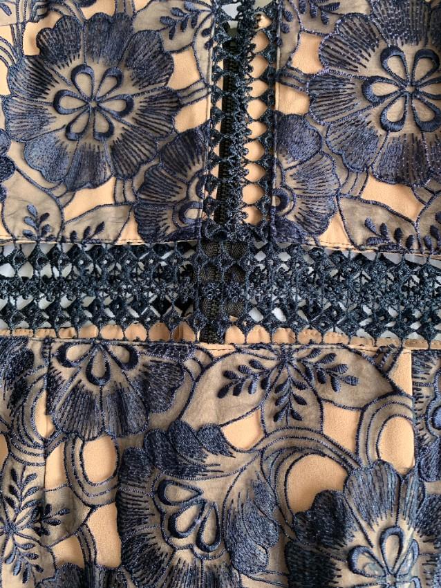 Self Portrait Blue/Nude Floral Lace Midi Dress