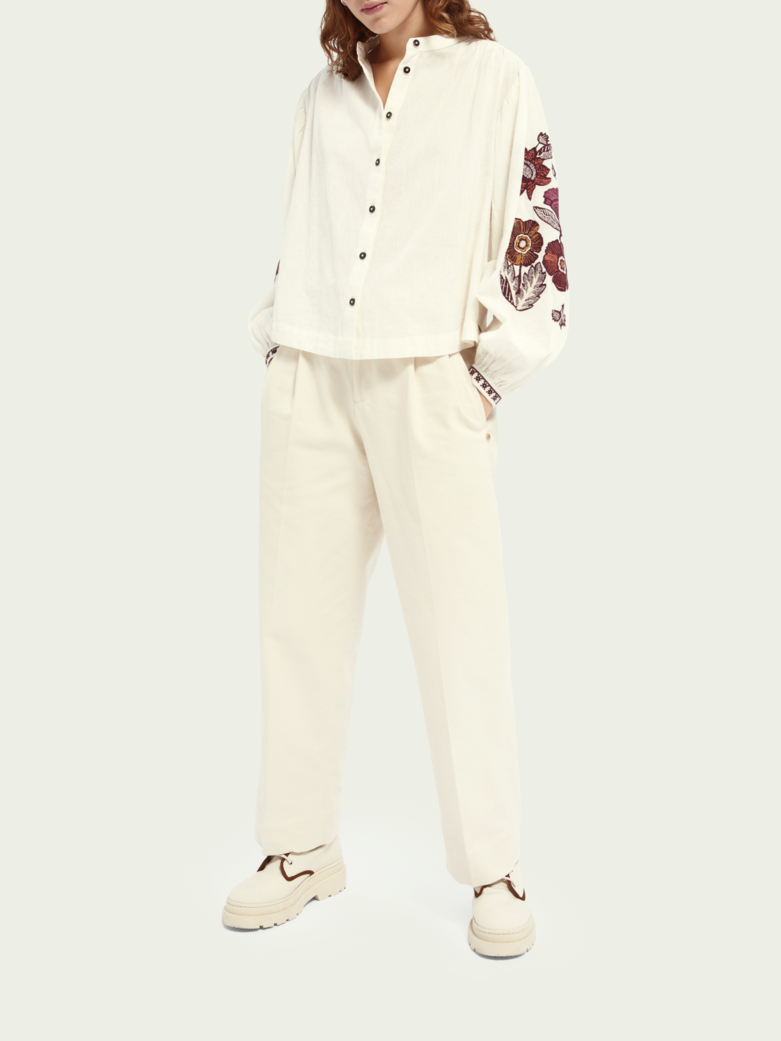 Ivory floral embroidered blouse