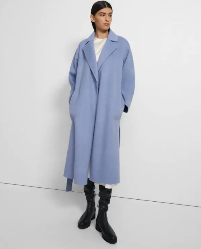 Theory Blue Double-Face Wool-Cashmere Wrap Coat