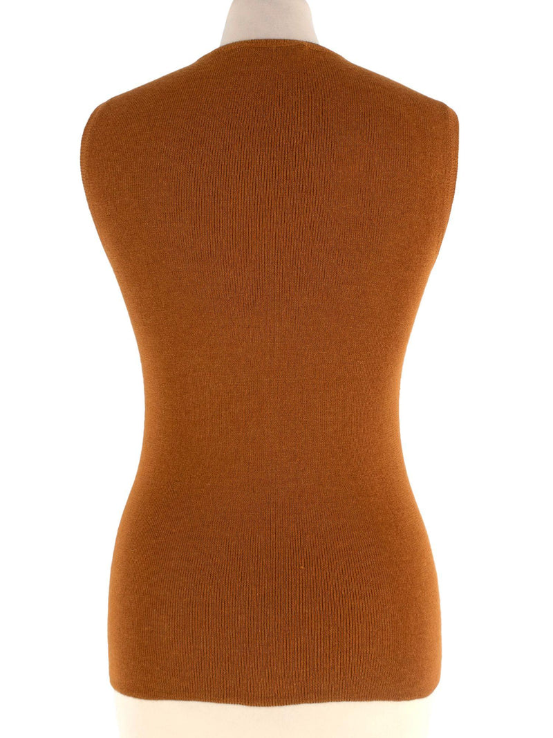 Prada Rust Silk And Cashmere Blend Top And Cardigan Set