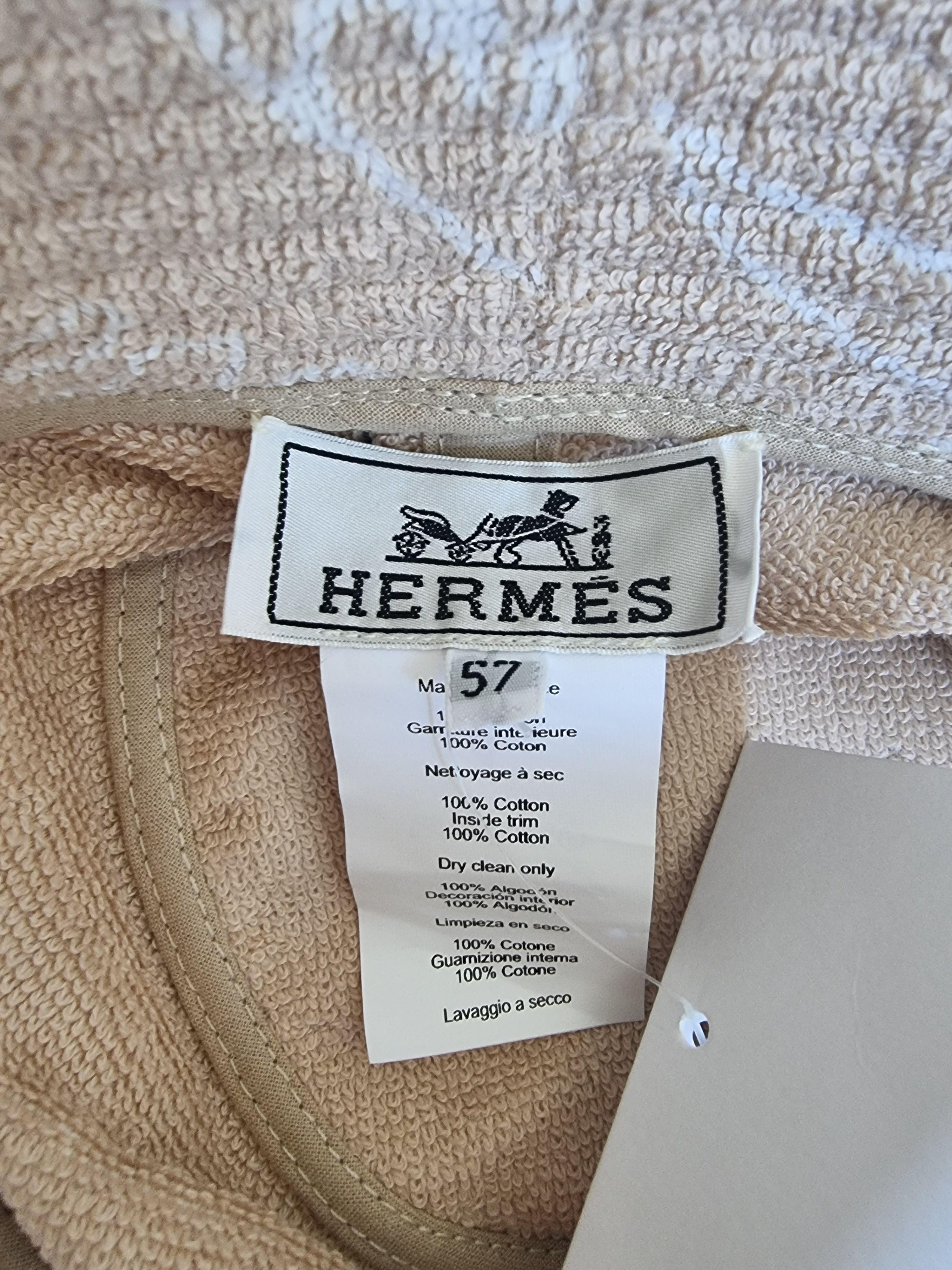 Hermes Beige Gene Les Leopards Terry Towelling Bucket Hat