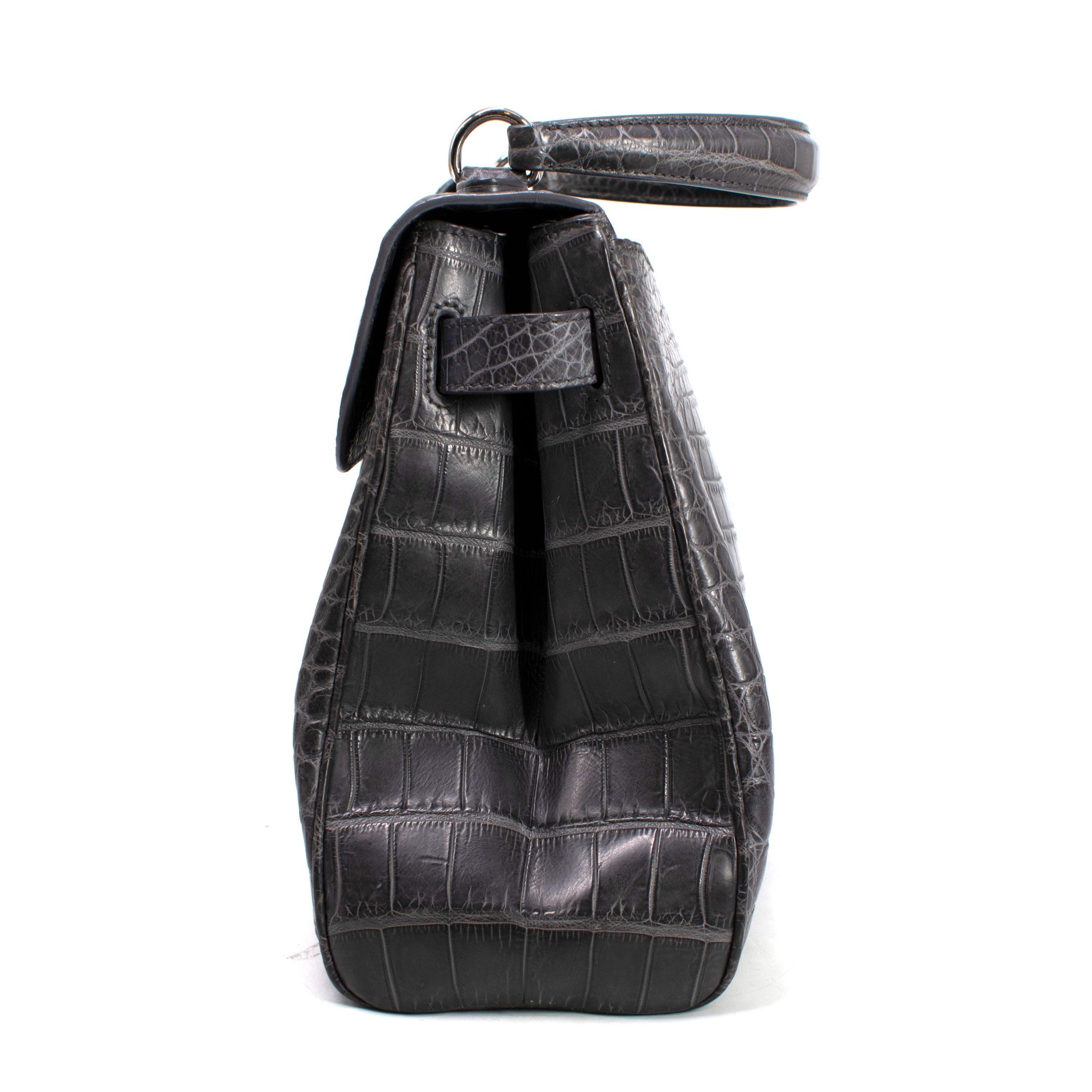 Asprey Grey Crocodile Leather Private Collection Handbag