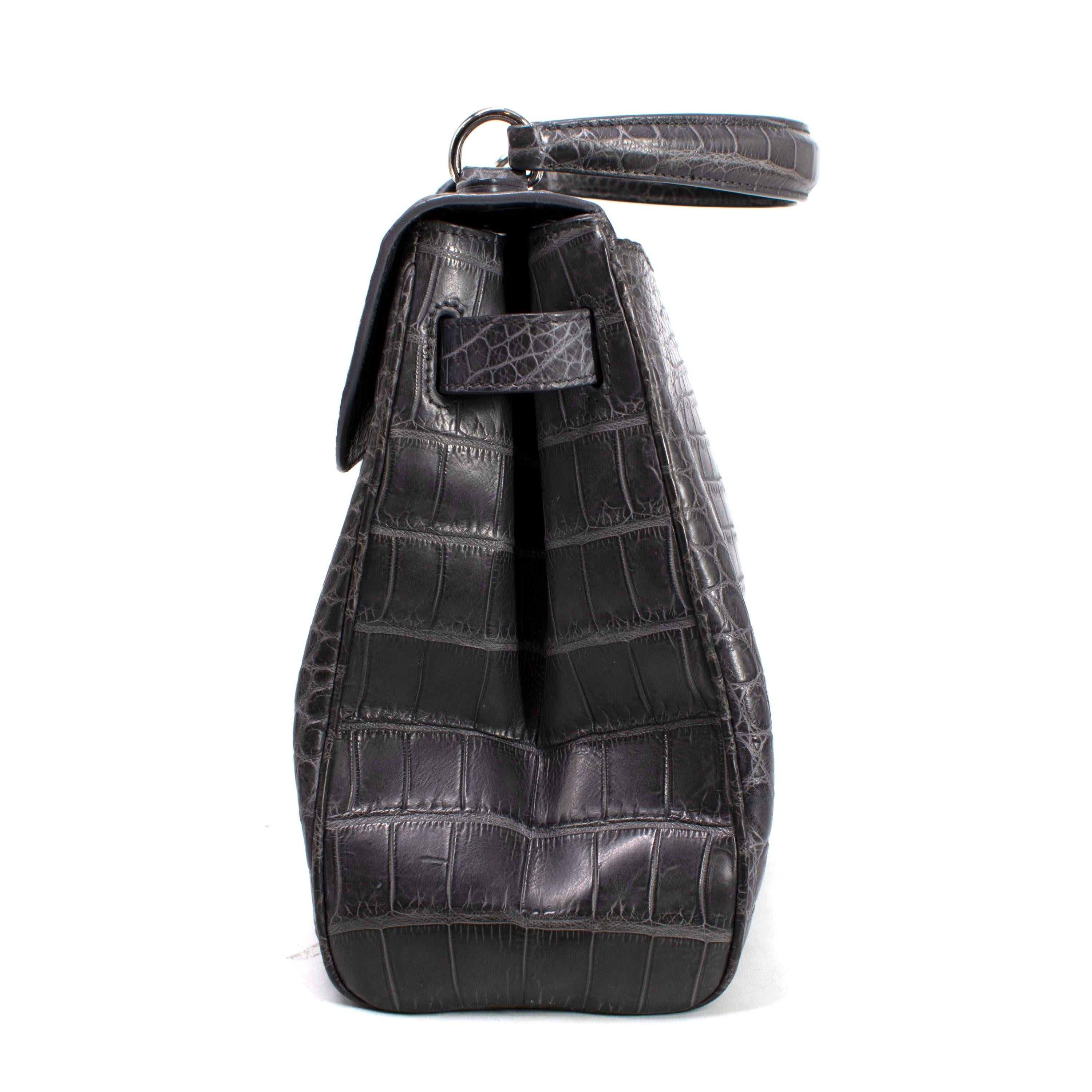 Asprey Grey Crocodile Leather Private Collection Handbag